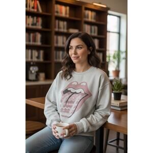 AMERICAN eagle rolling stones tongue sweatshirt gray pink XS crewneck